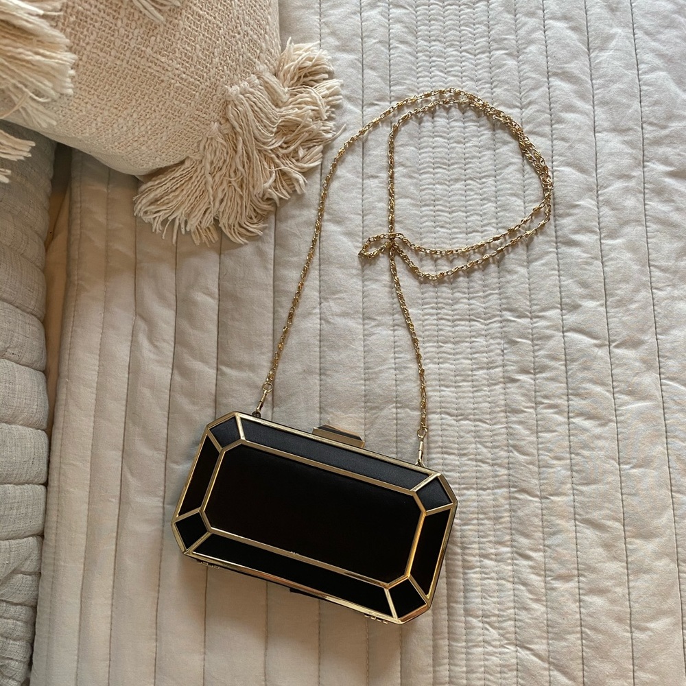 Black Satin Gem Clutch
